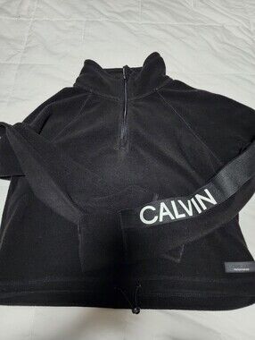 Calvin Klein Black Half-Zip Fleece Pullover with Branded Sleeve